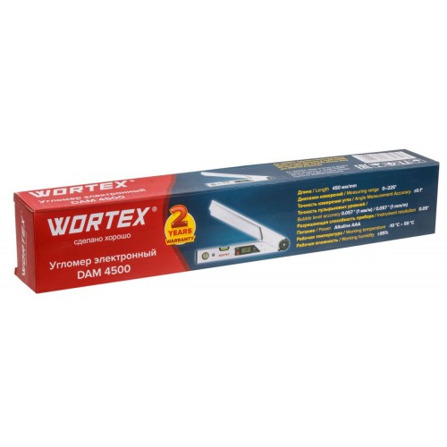 Угломер электронный WORTEX DAM 4500 в кор. +- 0,1°, 450 мм, противоударный, водостойкий