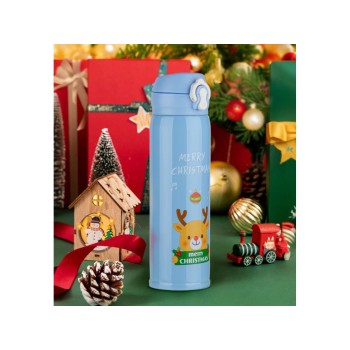 Термос, 480 мл, нержавеющая сталь, MERRY CHRISTMAS, голубой, PERFECTO LINEA