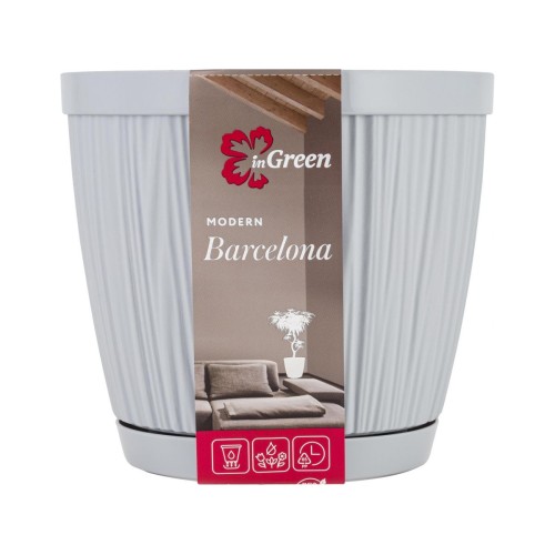 Горшок для цветов с прикорневым поливом, 1,8 л., Barcelona, утренний туман, InGreen
