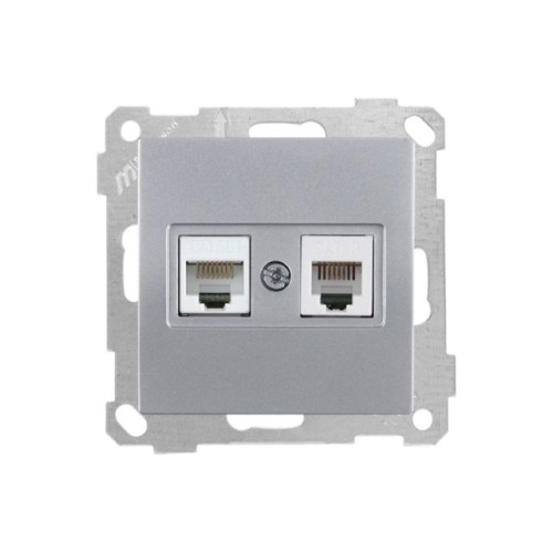 Розетка телефонная + компьютерная (RJ12+Cat5e) серебро, ELITRA, MUTLUSAN