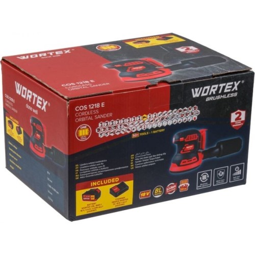 Аккум. эксцентриковая шлифмашина WORTEX COS 1218 E c акб и з/у