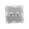 Розетка компьютерная 2xRJ45 (Cat5e) серебро, ELITRA, MUTLUSAN