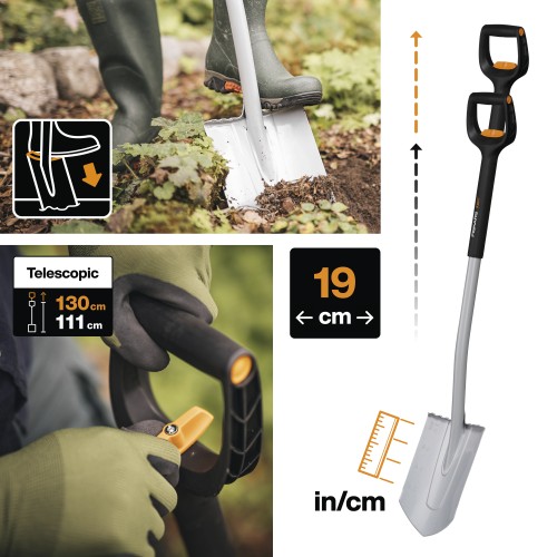 Лопата штыковая телескопическая закругленная Xact FISKARS
