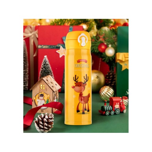 Термос, 480 мл, нержавеющая сталь, MERRY CHRISTMAS, желтый, PERFECTO LINEA