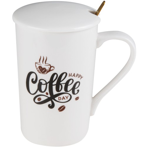 Кружка керамическая с крышкой и ложкой, 350 мл., COFFEE DAY, PERFECTO LINEA