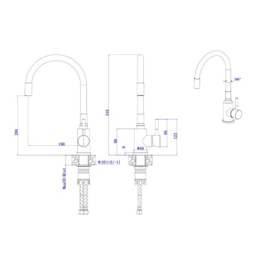 Смеситель для кухни (SUS 304) D35, серия LES  AV Engineering