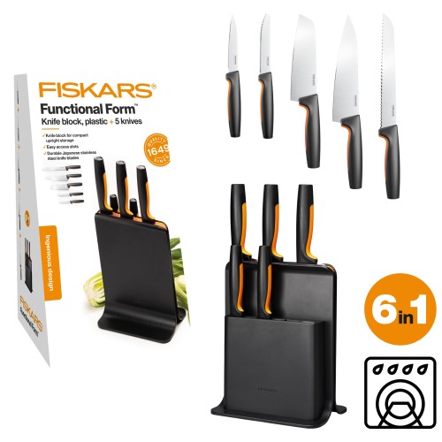 Набор ножей 5 шт пластиковый блок FF Fiskars
