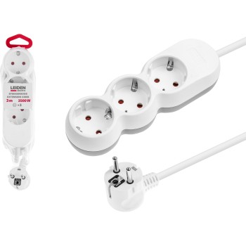 Удлинитель 3м (3 роз., 3,5кВт, с/з, ПВС 3х1,5) LEIDEN ELECTRIC