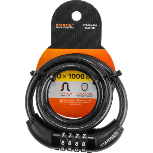 Замок велосипедный кодовый 10х1000мм STARTUL MASTER (ST8090-100)