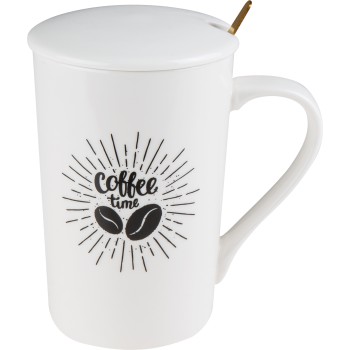 Кружка керамическая с крышкой и ложкой, 350 мл., COFFEE TIME, PERFECTO LINEA