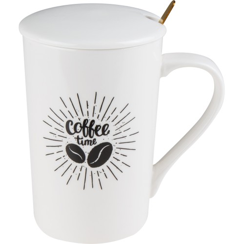 Кружка керамическая с крышкой и ложкой, 350 мл., COFFEE TIME, PERFECTO LINEA