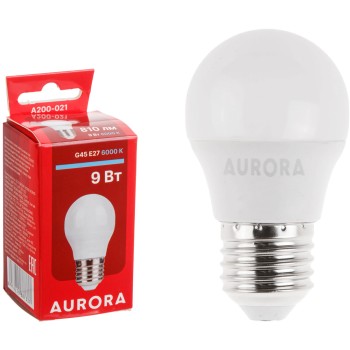 Лампа светодиодная G45 ШАР 9Вт 230В E27 6000K AURORA