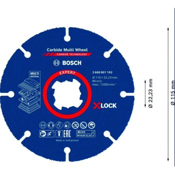 Круг отрезной 115х1,0x22.23 мм по дереву  X-LOCK CARBIDE BOSCH