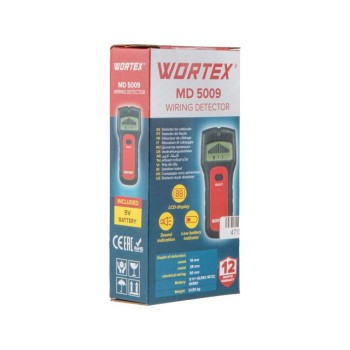 Детектор проводки WORTEX MD 5009 в кор., проводка 50 мм, металл 38 мм, 9 В крона
