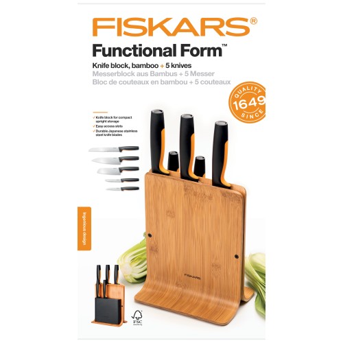 Набор ножей 5 шт бамбуковый блок FF Fiskars