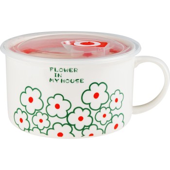Кружка для супа с крышкой с паровыпуском, 850 мл, керамическая, FLORALS-1, PERFECTO LINEA