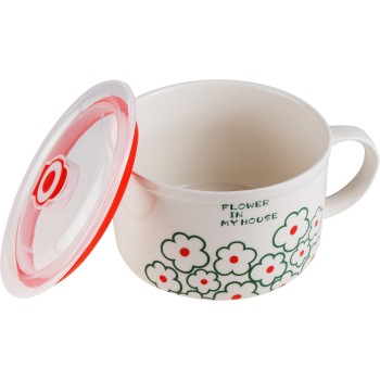 Кружка для супа с крышкой с паровыпуском, 850 мл, керамическая, FLORALS-1, PERFECTO LINEA