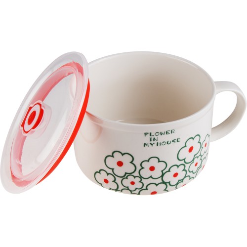 Кружка для супа с крышкой с паровыпуском, 850 мл, керамическая, FLORALS-1, PERFECTO LINEA