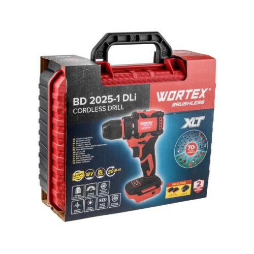 Аккум. дрель-шуруповерт WORTEX BD 2025-1 DLi, 50 Н*м, 2х2 А*ч, БЗП 13 м