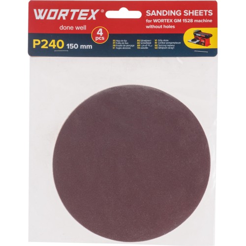 Шлифлист 150мм P240 без отв. 4 шт. для станка WORTEX GM 1528
