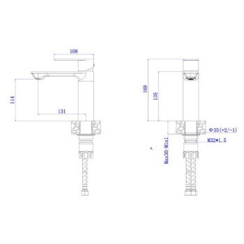 Смеситель для умывальника (SUS 304) D35, серия LES  AV Engineering