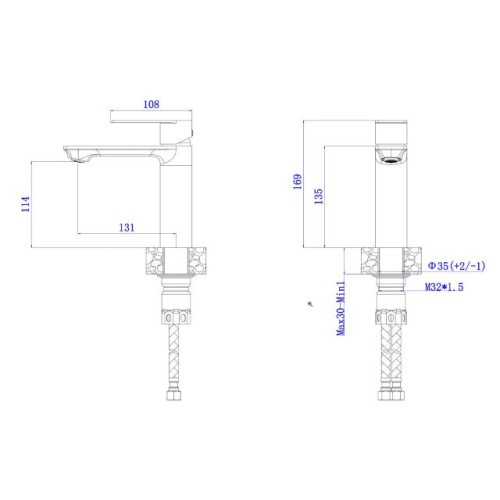 Смеситель для умывальника (SUS 304) D35, серия LES  AV Engineering