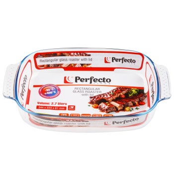 Форма из жаропрочного стекла, 2.7 л, с крышкой, прямоугольная, 344х223х61 мм, PERFECTO LINEA