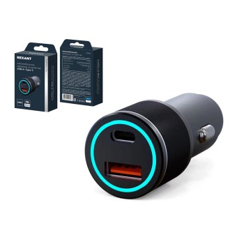 Устройство зарядное автомобильное c двумя портами (USB-C + USB-A) c LED-подсветкой, 68Вт REXANT