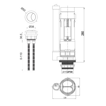 Выпускной механизм для бачка с двойной кнопкой, AV Engineering