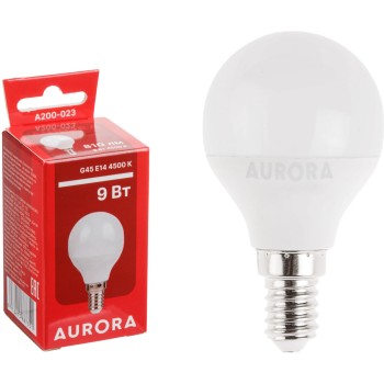 Лампа светодиодная G45 ШАР 9Вт 230В E14 4500K AURORA