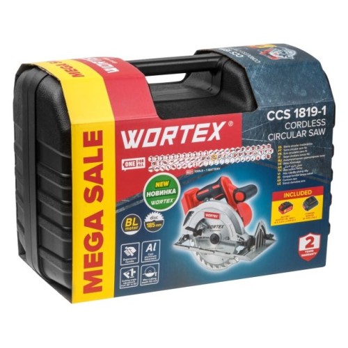 Аккум. циркулярная пила WORTEX CCS 1819-1, 185 мм, до 63 мм
