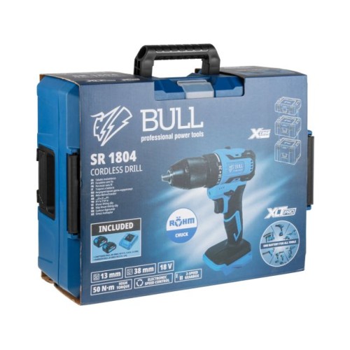 Аккум. дрель-шуруповерт BULL SR 1804 R-series, 50 Н*м, 2х2 А*ч