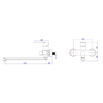 Смеситель для ванны (SUS 304) D35, серия LES  AV Engineering