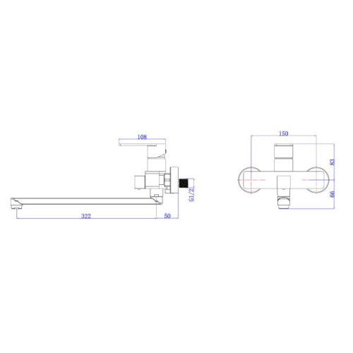 Смеситель для ванны (SUS 304) D35, серия LES  AV Engineering