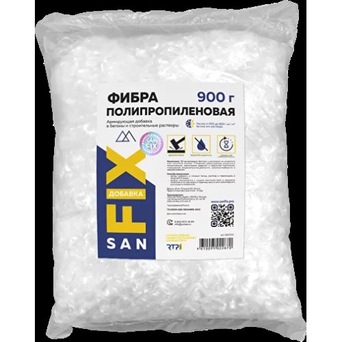 Фибра (армирующая добавка в бетоны и строительные растворы) полипропиленовая 900 г., SANFIX