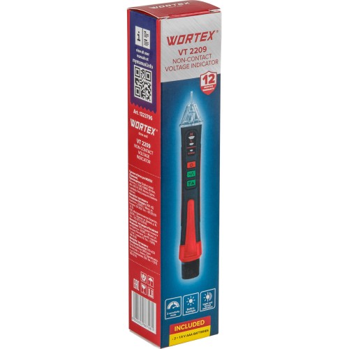 Бесконтактный индикатор напряжения WORTEX VT 2209 12-1000 В, световая и звуковая индикация