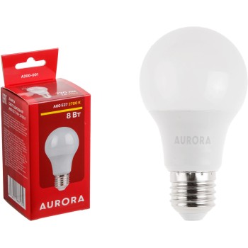 Лампа светодиодная A60 СТАНДАРТ 8Вт 230В E27 2700K AURORA