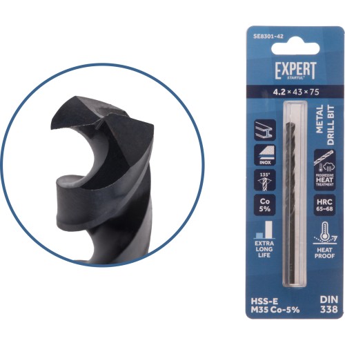 Сверло по металлу ц/х 4.2х43х75 мм HSS-Co Black EXPERT STARTUL