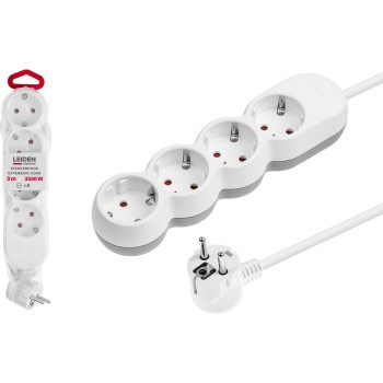 Удлинитель 3м (4 роз., 3,5кВт, с/з, ПВС 3х1,5) LEIDEN ELECTRIC