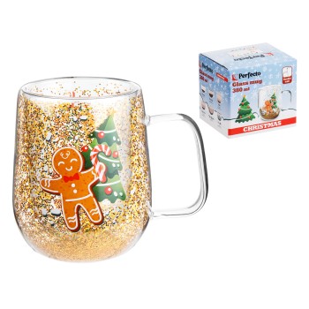 Кружка стеклянная с двойными стенками, 380 мл, серия CHRISTMAS-2, PERFECTO LINEA