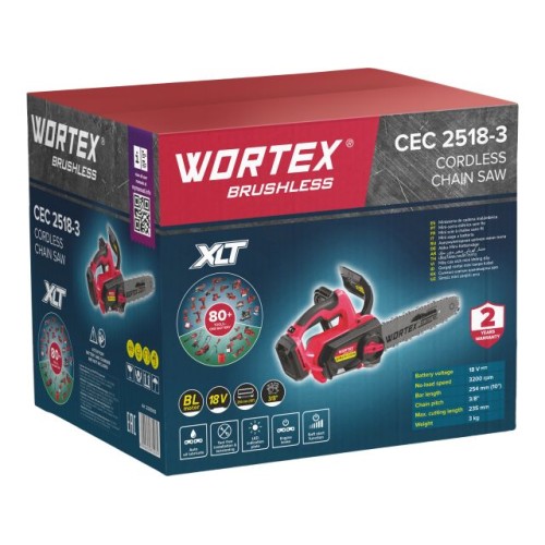 Аккум. пила цепная WORTEX CEC 2518-3, 25.4 см