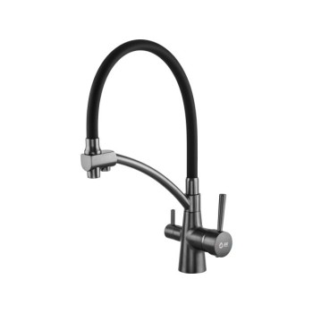Смеситель для кухни (Lt) D35, серия LUX с краном для пит. воды графит AV Engineering