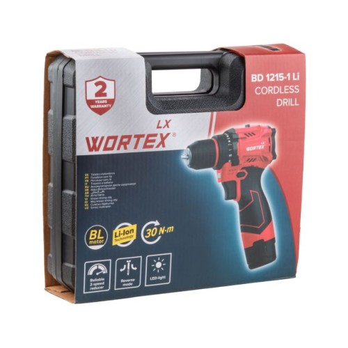 Аккум. дрель-шуруповерт WORTEX LX BD 1215-1 Li 12В, 30 Нм, 1.5 Ач акб, патрон 10 мм