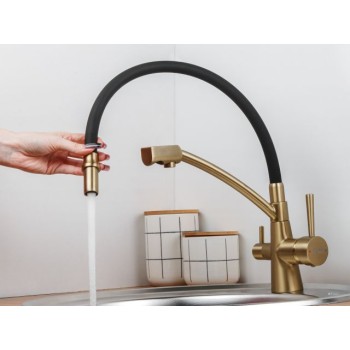 Смеситель для кухни (Lt) D35, серия LUX с краном для пит. воды золото AV Engineering