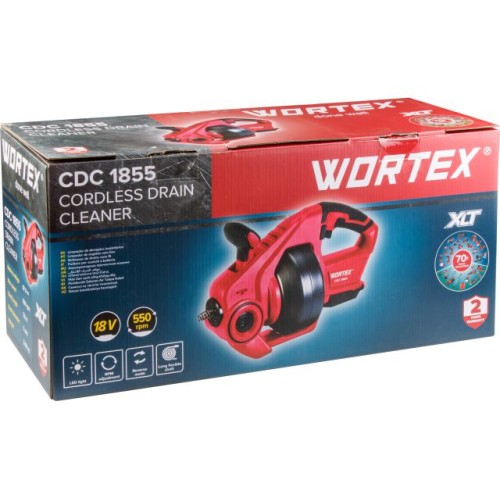 Аккум. прочистная машина WORTEX CDC 1855 0-550 об/мин, трос 7, 6 м
