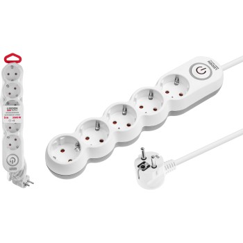 Удлинитель 5м (5 роз., 3,5кВт, с/з, выкл, ПВС 3х1,5) LEIDEN ELECTRIC
