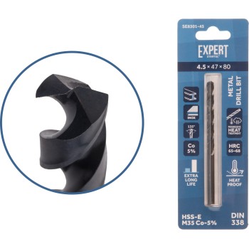 Сверло по металлу ц/х 4.5х47х80 мм HSS-Co Black EXPERT STARTUL