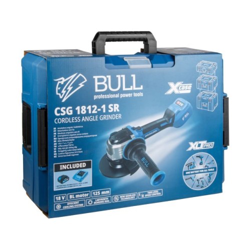 Аккум. углошлифмашина BULL CSG 1812-1 SR 1x4 Ач, 125 мм, рег. об