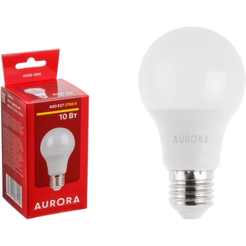 Лампа светодиодная A60 СТАНДАРТ 10Вт 230В E27 2700K AURORA