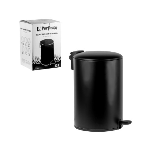 Ведро для мусора с педалью, 12 л, черное, серия Black Onyx, сталь, PERFECTO LINEA